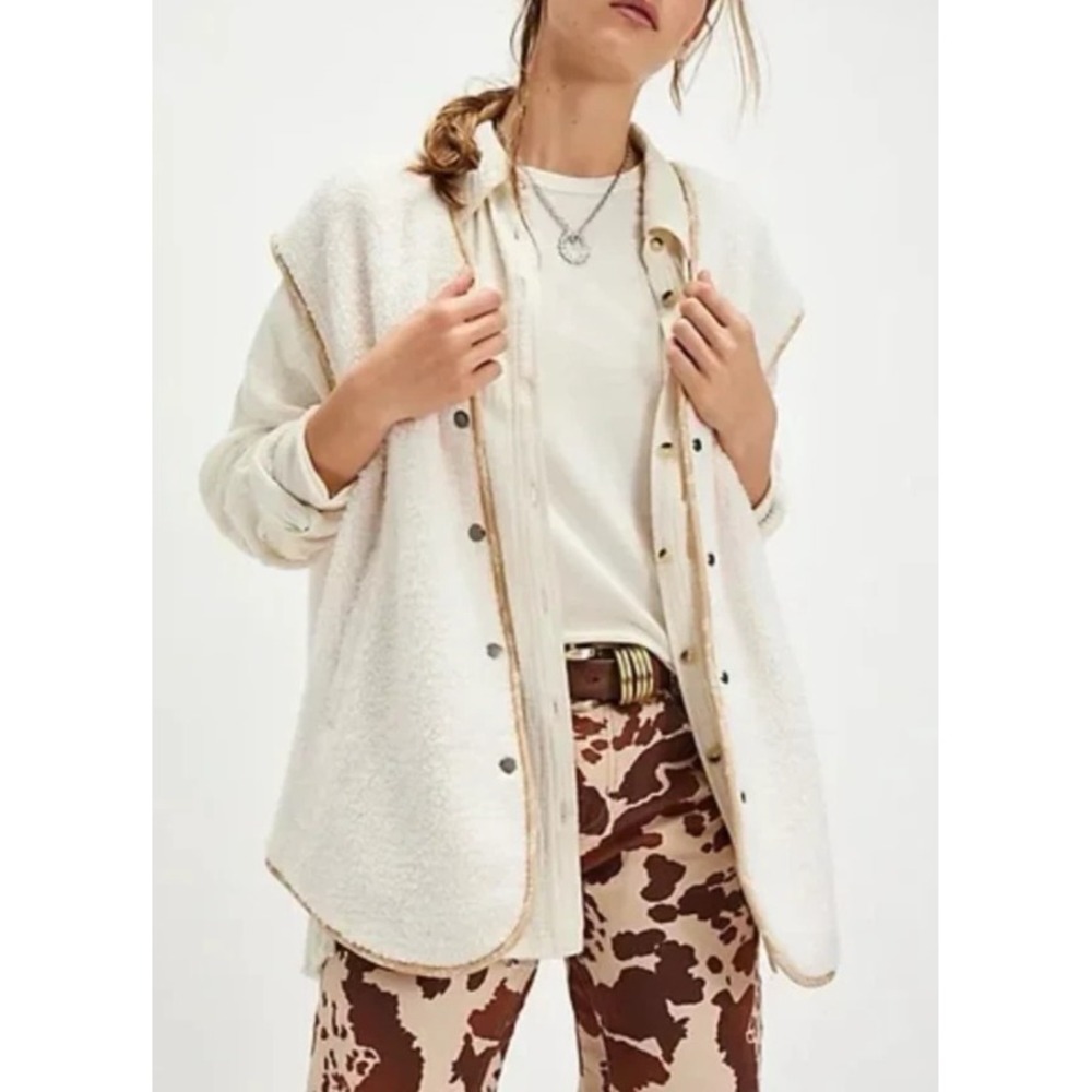 Free People Outlaw Sherpa Fleece Vest IVORY Sz S Y2K Boho Pockets A011470